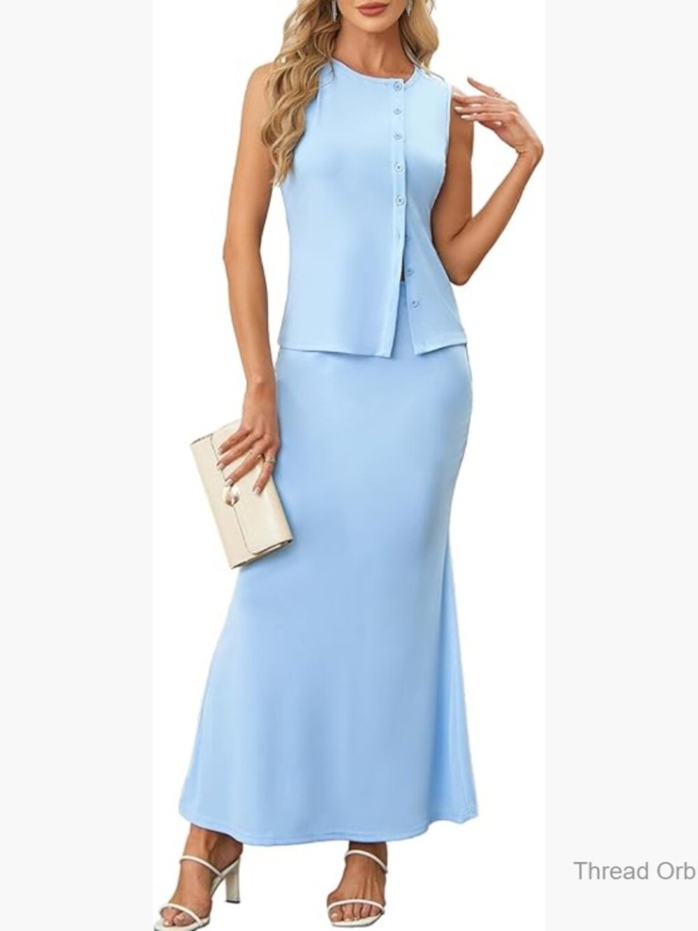 Lightweight Knit Maxi Skirt Set with Sleeveless Top, Medium